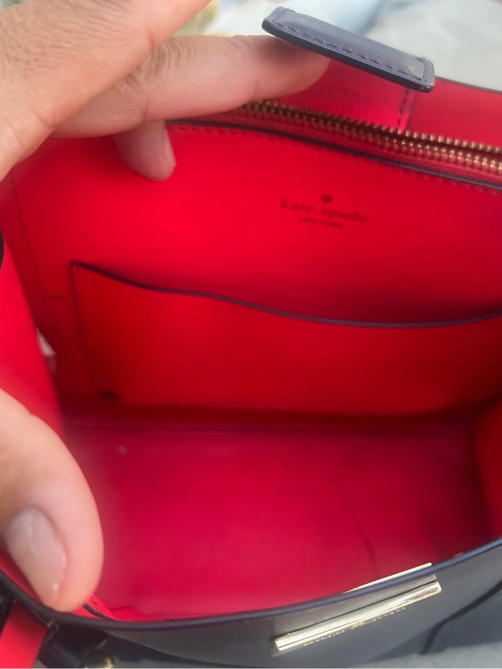 kate spade Navy tote with Pink handles and strap